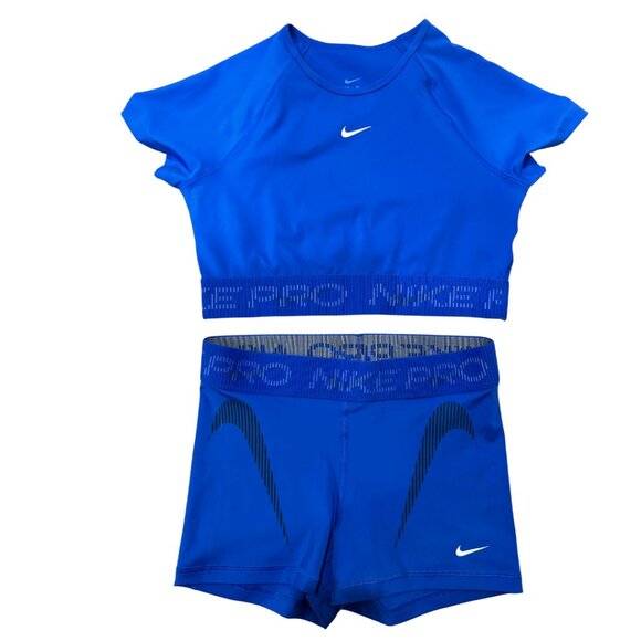 Nike Pro Blue Workout Set Cropped Size M Worn Once - Picture 1 of 3